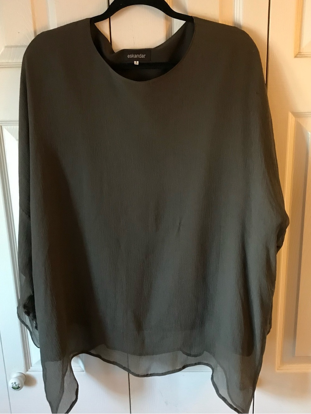 eskandar Olive Green Silk Double Layer Tunic Top